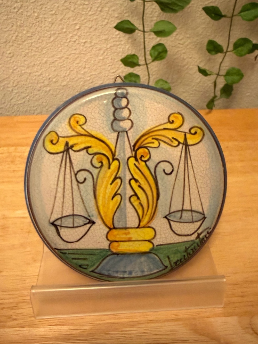 Fratantoni Vietri Italy Libra Zodiac Wall Tile Plaque Hand-Painted Signed